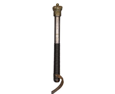 A tipstaff of the Thames River Police, 1799-1839, well detailed brass crown to top which unscrews from silver plated hollow c