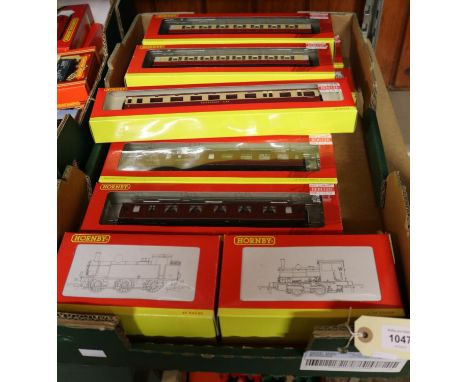 10x Hornby Hobbies OO gauge items. 2x locomotives; a BR Class 3F 0-6-0T loco, 47281 (R2468) and a BR Class 0F 0-4-0ST loco, 5