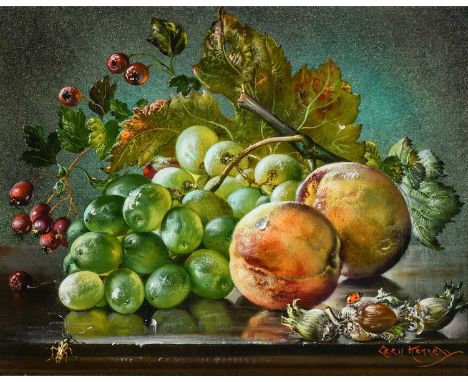 Φ Cecil Kennedy (1905-1997)Still life with grapes, peaches and hazelnutsSigned Cecil Kennedy (lower right)Oil on canvas20 x 2