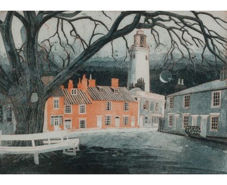 Φ Richard Bawden NEAC, RE, RWS (1936-2024) East Green, SouthwoldSigned, numbered and inscribed 13/85 'East Green, Southwold' 