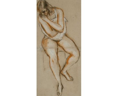 Φ Bernard Meninsky (1891-1950)Seated woman undressingRed, white and black chalk51.5 X 24.2cmProvenance:Sotheby's, London, 20t