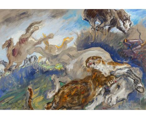 Max Slevogt (German 1868-1932)Der PantherSigned, dated and inscribed s/l Plesch/Slevogt 31 (lower left)Gouache47.6 x 67.7cmPr
