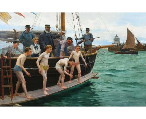 William Henry Bartlett (1858–1932)By the Committee Boat: "Are you Ready?"Signed and dated W H BARTLETT 1890 (lower right)Oil 