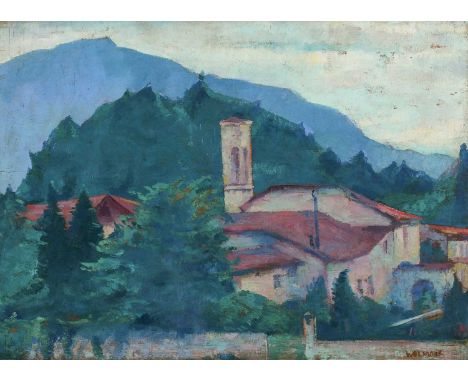 Φ Alfred Wolmark RA (1877-1961)An Italian village in the hillsSigned WOLMARK (lower right)Oil on panel28 x 39.5cm