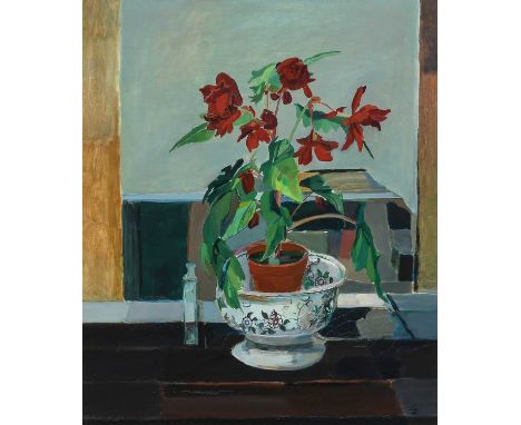 Φ Ben Levene RA (1938-2010) Still life with begoniasSigned with monogram (lower right) and further signed Ben Levene (to reve