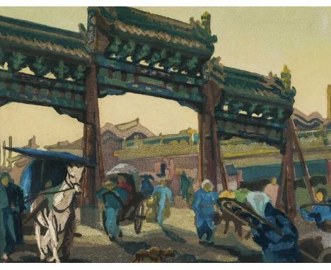 Φ Katharine Jowett (1883–1972)Peking GateSigned Katharine Jowett (in pencil to margin)Woodcut20.8 x 24.5cm (sheet)Unframed