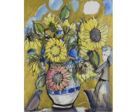 Φ Lydia Corbett (neé Sylvette David, b.1934)Sylvette with the Sun FlowersSigned Lydia Corbett (lower right) and Sylvette Davi