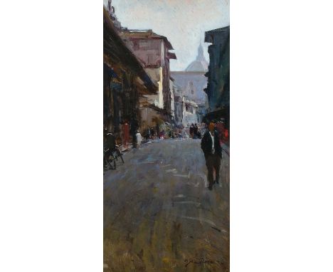 Φ Osvaldo Curandai (Italian 1931-2019)The Ponte Vecchio, FlorenceSigned OSV CURANDAI (lower right)Oil on panel39.8 x 19.8cmPr