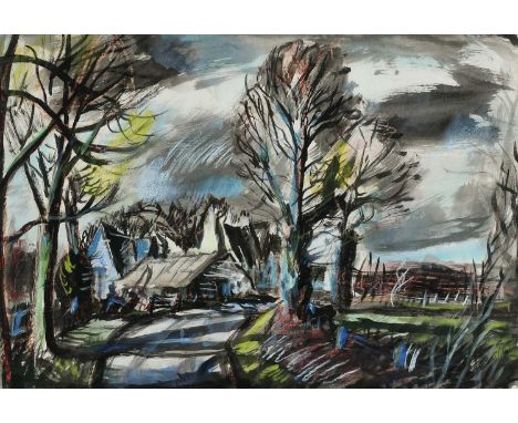 Φ Rowland Suddaby (1912–1972)In Wormingford, EssexSigned and dated R Suddaby 60 (lower right)Mixed media on paper37.4 x 54.5c