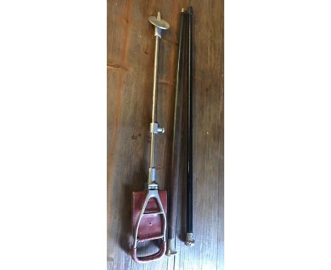 Two walking sticks and a shooting stick. One silver topped and the other comes apart in three pieces.