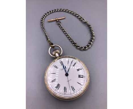 A Rare solid silver Ulysse Nardin pocket watch. White enamel dial with Roman numerals, numbered 124177. M: 19 jewel keyless w