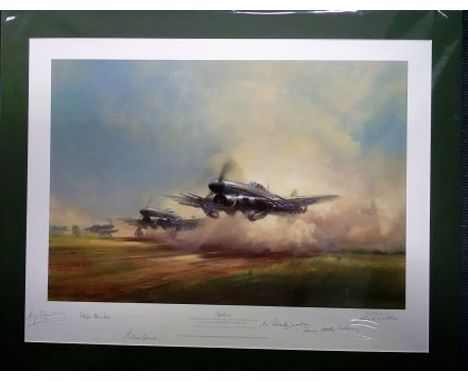 Typhoon by Frank Wootton Print. Published to mark the 50th Anniversary of the hawker Typhoon entering squadron service with t