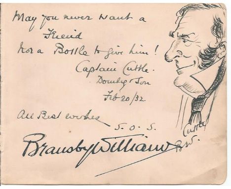 Vintage Doodles on two album pages. Black Cat signed Harry Jackson and Face image and poem signed Bransby Williams. Good cond