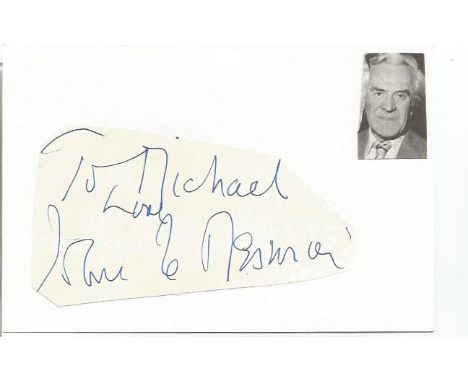 John Le Mesurier Dads Army irregularly cut fixed to 6 x 4 white card. To Michael. Could be matted into a nice presentation. G