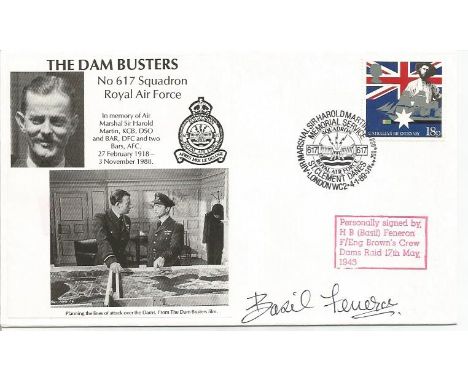 Dambuster Basil Feneron signed cover. The Dam Busters, No.617 Squadron, Royal Air Force. Cover design: Scene from the 1953 fi