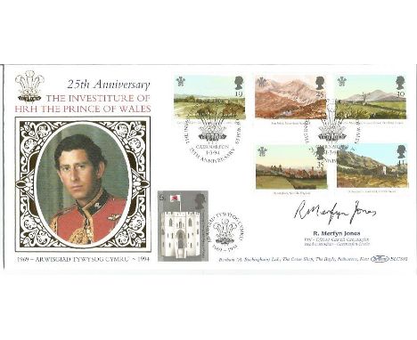 R Merfyn Jones signed 25th anniv of the investiture of HRH Prince of Wales FDC. 1/3/94 Caernarfon postmark. BLCS92. Good cond