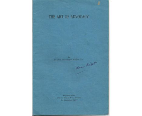 Nuremberg Trials judge Norman Birkett signed Art of Advocacy booklet, British barrister, judge, politician and preacher who s