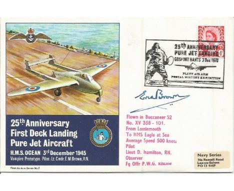 Capt Eric Winkle Brown DSC AFC signed 1975 Fleet Air Arm cover, comm. 25th ann First Deck Landing of a Jet on HMS Ocean. Good