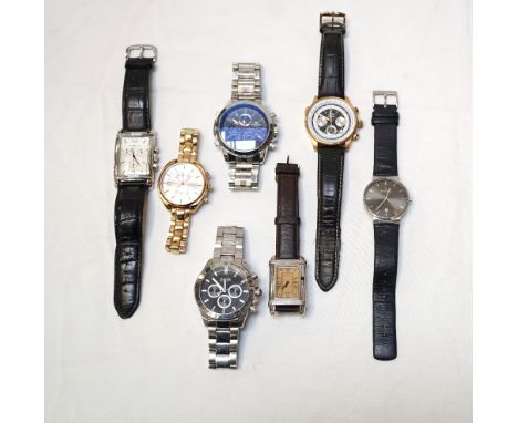 GOOD SELECTION OF SEVEN GENTLEMEN'S WRISTWATCHEScomprising Rotary, Skagen, Hugo Boss, Fossil, Casio Ediface, and Emporio Arma