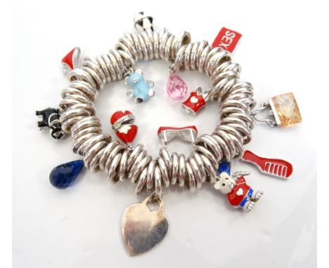 LINKS OF LONDON STYLE BRACELETwith a selection of thirteen silver, enamel and gem set charms 