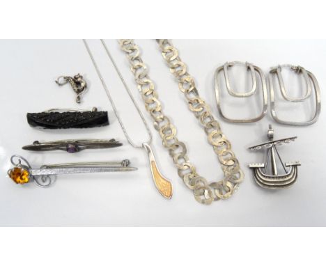 SELECTION OF SILVER AND OTHER JEWELLERYincluding a Charles Horner amethyst set silver brooch; a Malcolm Gray for Ortak enamel