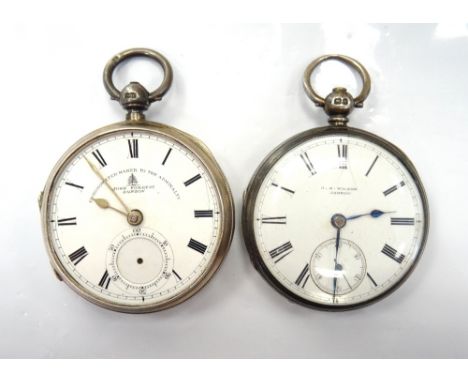 A VICTORIAN SILVER CASED POCKET WATCHwith black Roman numerals and subsidiary dial on white enamel, marked 'J.E.Wilson Jarrow
