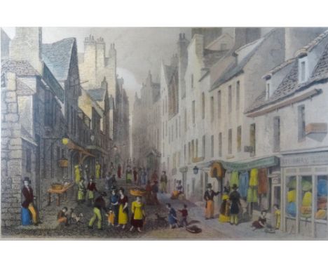 SET OF SIX 19th CENTURY COLOURED PRINT ENGRAVINGS OF EDINBURGHdepicting George Street, St. Andrews Church and Lord Melville's