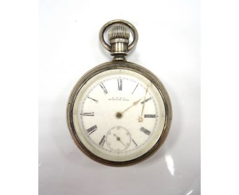 'WALTHAM' STERLING SILVER CASED POCKET WATCHwith top winder, black Roman numerals and subsidiary dial on white enamel, moveme