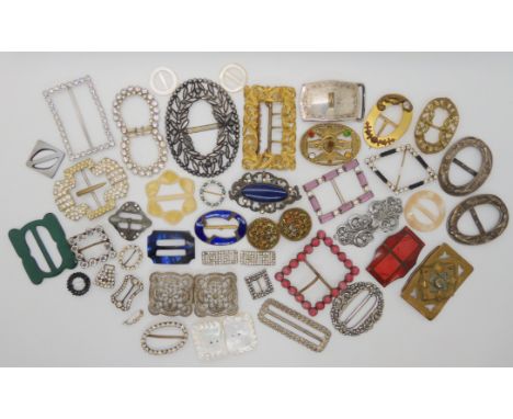 A large cut work buckle together with Art Deco enamel examples and other items Condition Report: Not available for this lot