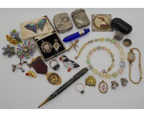 A gold plated Masonic medal, a vintage Bourjois perfume bottle and other items Condition Report: Not available for this lot