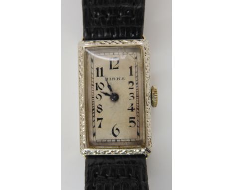 A 14k white gold ladies vintage watch by Birks, dimensions of the case 2.4cm x 1.5cm, weight including strap and mechanism 15
