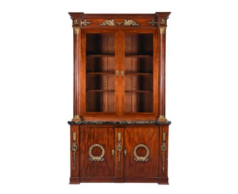 A MAHOGANY, GILT METAL MOUNTED AND MARBLE BOOKCASE IN EMPIRE STYLE, LATE 19TH CENTURY273cm high, 163cm wide, 59cm deepConditi