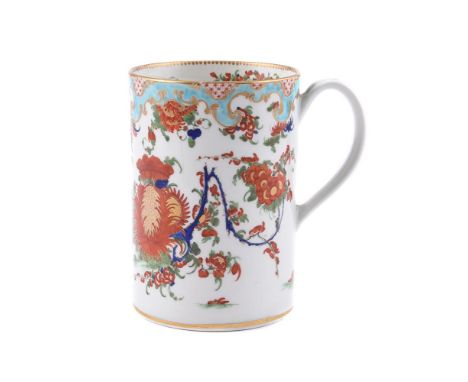A WORCESTER 'JABBERWOCKY' PATTERN CYLINDRICAL MUGCIRCA 1770Typically decorated, unmarked, paper collection label, 12.5cm high