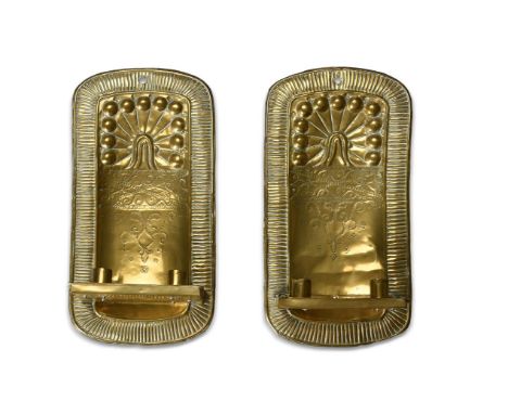 A PAIR OF BRASS TWO LIGHT WALL SCONCES LATE 19TH CENTURY 39cm high, 20cm wideProvenance: The Fulwood CollectionCondition Repo