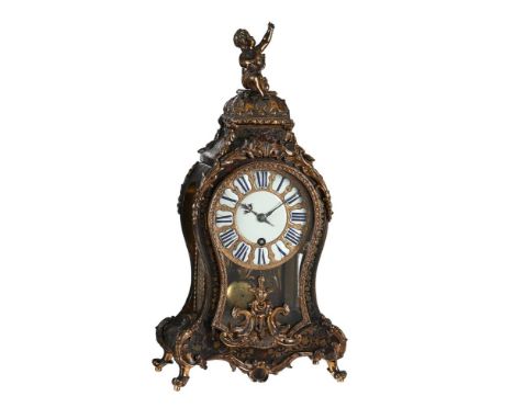 Y A FRENCH BOULLE MARQUETRY MANTEL TIMEPIECEEARLY 18TH CENTURY AND LATER The movement with later anchor escapement and former