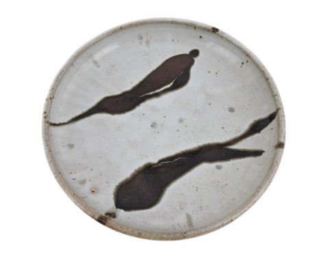 λ  WILLIAM MARSHALL (BRITISH 1923-2007), A LARGE BROWN AND WHITE DISH Impressed WM seal43cm diameter Provenance: Purchased di