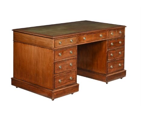A MAHOGANY TWIN PEDESTAL DESKLATE 19TH CENTURY75cm high, 136cm wide, 76cm deepTogether with a ladder back chair in George III
