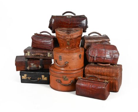 Y A COLLECTION OF VARIOUS LUGGAGETo include a 'crocodile' leather traveling case with silver mounted dressing set Another lar