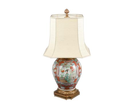 A JAPANESE ARITA PORCELAIN VASE19TH CENTURYWith later gilt mounts to top and base for use as a table lamp 112cm high overallP