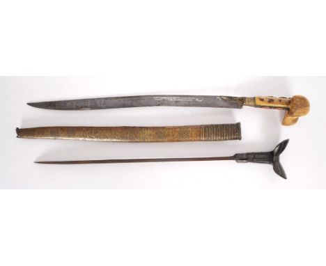 Two Ottoman yatagan short sabres. A mid 19th century yatagan, consisting of a single-edged blade and a hilt formed of two bon