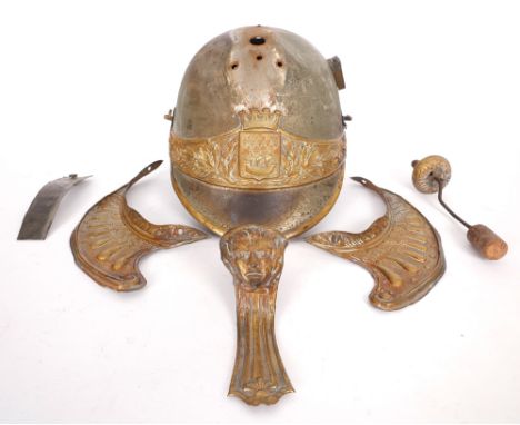 19th century dragoon helmet. A late 19th century dragoon officer's helmet, the silver-plated, non-ferrous skull with brass co
