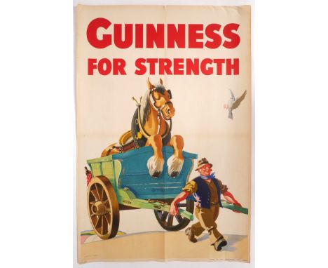 Guinness for Strength Colour lithograph, 1949 Guinness poster of a carter pulling a cart carrying a draught horse, artwork by