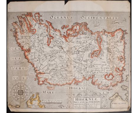 1607-1800 Collection of eight early printed maps of Ireland and the British Isles. An outline coloured, engraved map of Irela