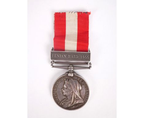 Canada General Service Medal with Fenian Raid 1866 clasp To 'Pte. C. Goudreau, 2nd. 1 Co. Three R.' Between 1866 and 1871, th