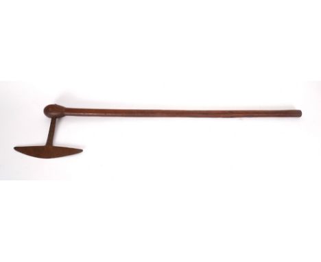 19th century Southern Africa hunting axe. The steel blade with incised lozenge motif, mounted on hardwood handle with carved 