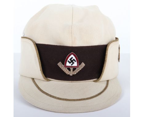 Special Pattern Reichsarbeitsdienst (R.A.D) 1936 Olympics Games “Robin Hood” Pattern Cap, white cloth example with gold alumi