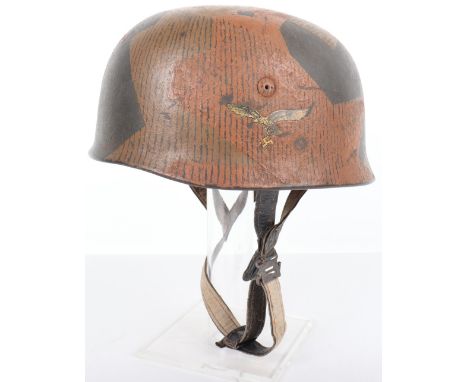 Luftwaffe Paratroopers Camouflaged Steel Helmet, standard pattern shell with Luftwaffe decal to the side and the exterior has