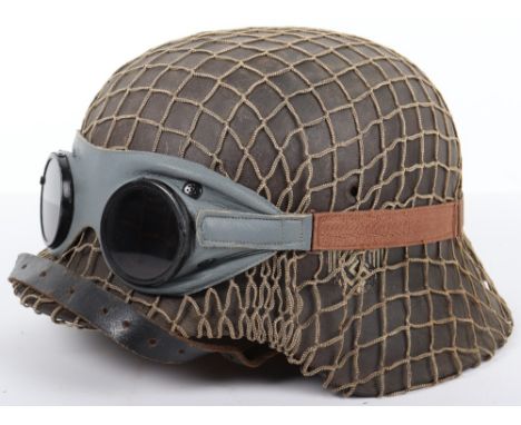 German Army M-42 Steel Combat Helmet, dark field grey paint finish to the shell with German army pattern single decal. Fitted
