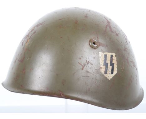 Italian Waffen-SS Volunteers Steel Helmet, Italian model steel combat helmet retaining olive green paint finish to the exteri