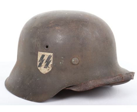Waffen-SS Single Decal Steel Combat Helmet, M-42 pattern steel helmet with dark field grey paint finish to the shell. Complet